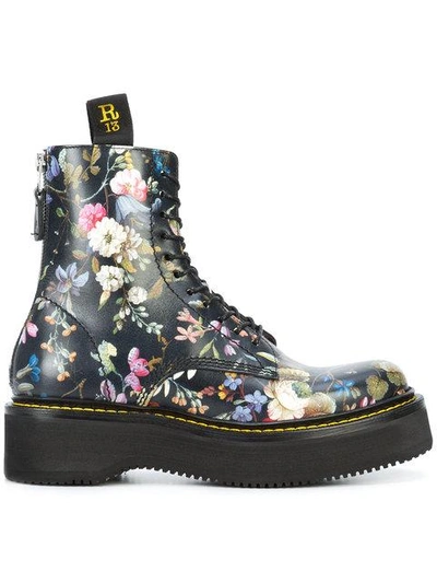 R13 Stack Combat Boots In Black Floral