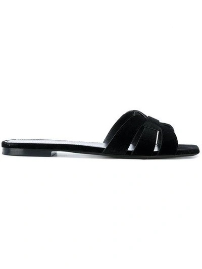Saint Laurent Tribute Flat Sandals In Black