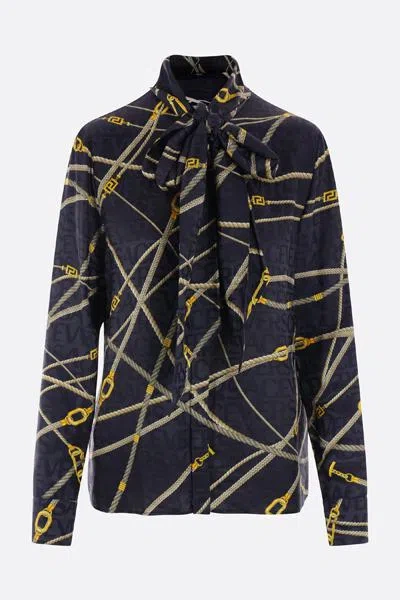 Versace Informal Shirt Viscose Silk In Blue+gold