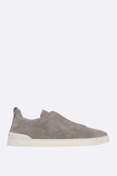 Zegna Triple Stitch Suede Sneakers In Gray