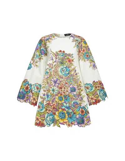 Etro Floral-print Cotton-poplin Mini Dress In Multicolour