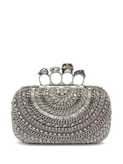 Alexander Mcqueen Embellished-knuckle Clutch Bag In Silver