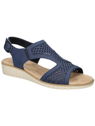 Easy Street Alba Womens Faux Leather Open Toe Wedge Sandals In Navy
