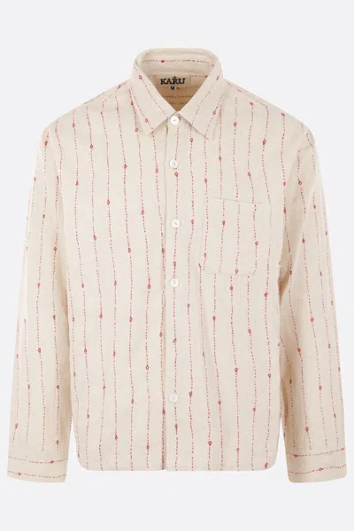 Karu Research Off-white Button Shirt In Ecru/red