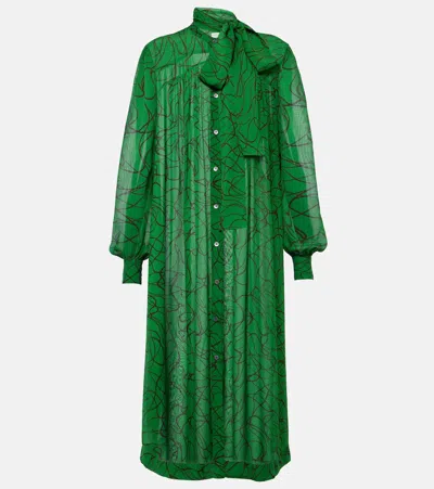 Dries Van Noten Printed Georgette Midi Dress In Green