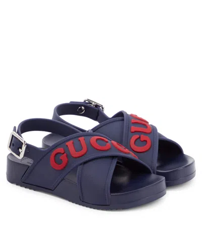 Gucci Kids' Logo Sandals In Blue