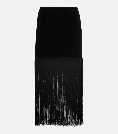 Norma Kamali Fringe-trimmed Midi Skirt In Black