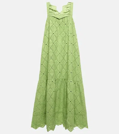 Dorothee Schumacher Embroidered Cotton-blend Maxi Dress In Green