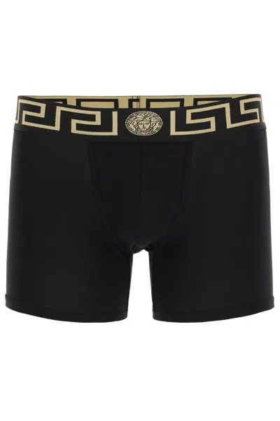 Versace Bi Pack Underwear Trunk With Greca Band In Black