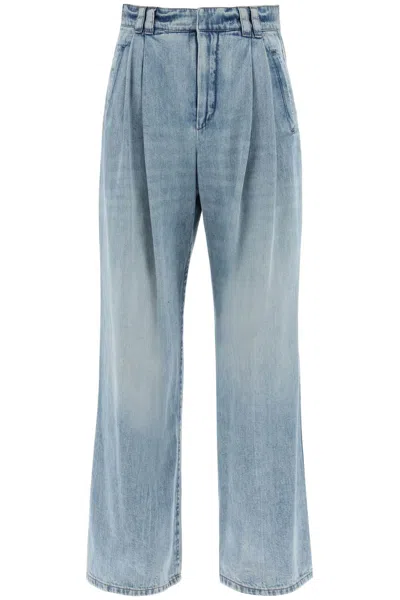 Brunello Cucinelli Wide Leg Jeans With Double Pleats Women In Blue