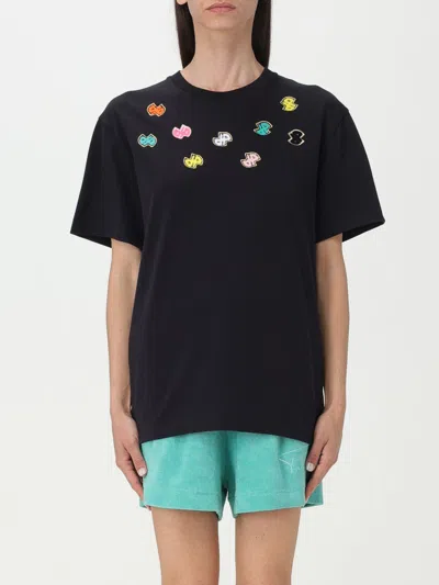 Patou Cotton T-shirt With Colourful Embroidered Logos In Black