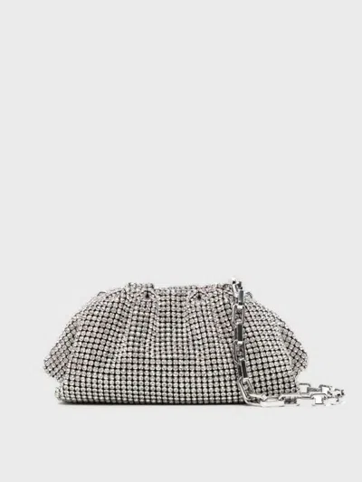 Self-portrait Crystal-chainmail Clutch Bag In Silver