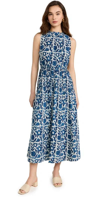 Apiece Apart Arte Tiered Floral-print Midi Tank Dress In Batik Floral Indigo