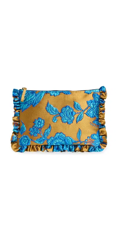 La Doublej Floral-jacquard Clutch Bag In Gold