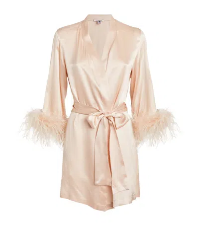 Gilda & Pearl Silk Feather-trim Mia Mini Robe In Pink