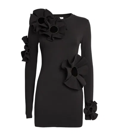 Area Nyc Ruffle-flower Mini Dress In Black