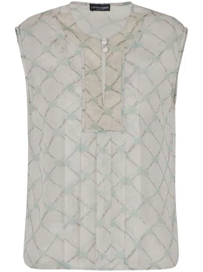 Emporio Armani Abstract-print Sleeveless Blouse In Beige
