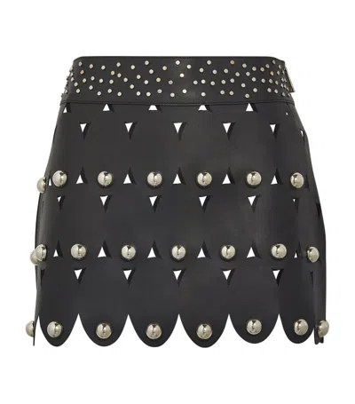 Area Nyc Leather Studded Eye Mini Skirt In Black