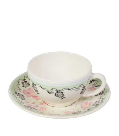 Gien X Ladurée Set Of 2 Pompadour Tea Cups And Saucers (15cm) In Multi