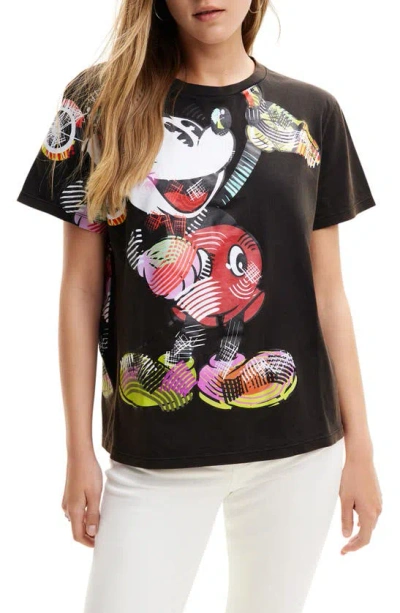 Desigual Arty Mickey Mouse T-shirt In Black