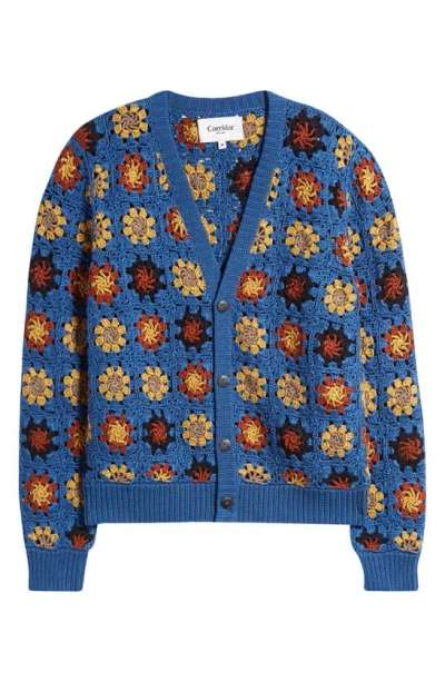 Corridor Hand Crochet Pima Cotton Cardigan In Blue