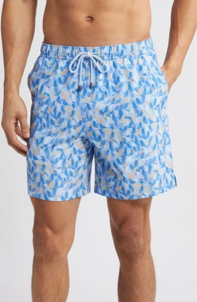 Peter Millar Parrot Talk Straight-leg Mid-length Printed Swim Shorts In Blue