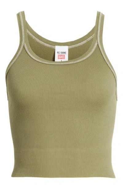 Re/done Rib Crop Tank In Bayleaf With Ivory Stitches
