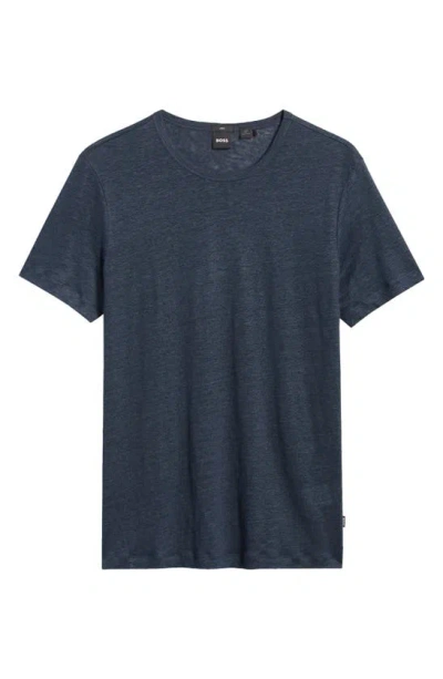 Hugo Boss Regular-fit T-shirt In Linen In Dark Blue