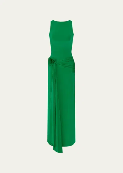 Maygel Coronel Tirso Rosette-detailed Sleeveless Jersey Maxi Dress In Spring Green