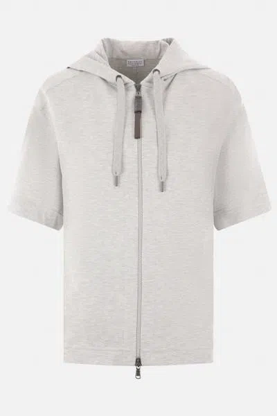 Brunello Cucinelli Short-sleeved Zip Hoodie In Light Grey