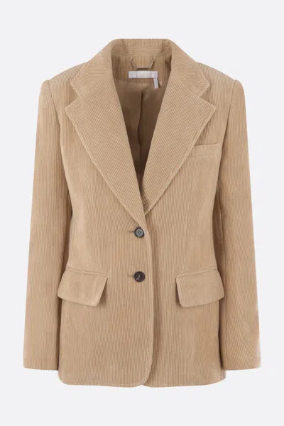 Chloé Beige Single-breasted Jacket With Notched Revers In Cotton Velvet Woman In Pearl Beige