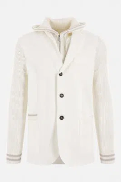 Eleventy Panelled Hooded Blazer In White+beige
