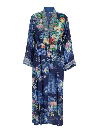 Johnny Was Multicolor Kimono With Floral Print In Techno Fabric Woman In Blue