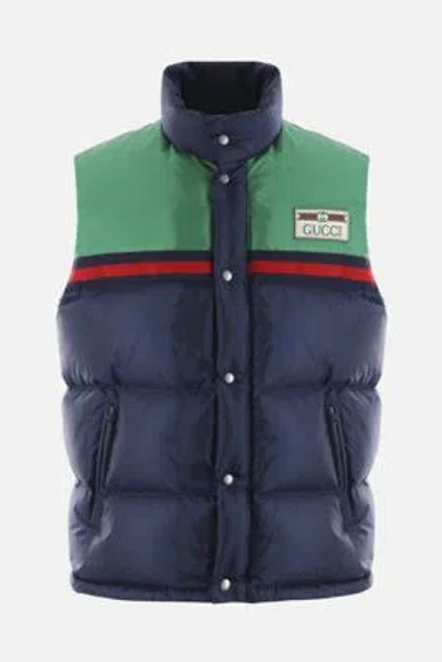 Gucci Mens Midnight Sky Mix Brand-patch Funnel-neck Shell-down Gilet