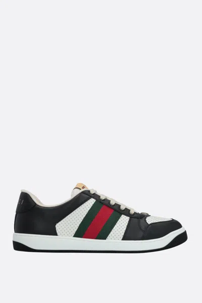 Gucci Leather Sneaker Shoes In Black+white