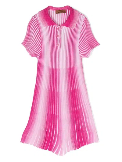 Missoni Kids' Gradient-effect Ribbed Polo Dress In Pink