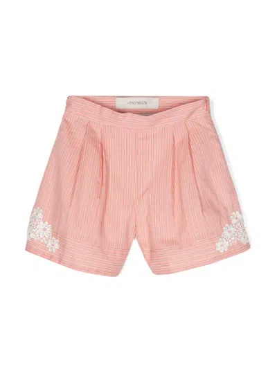 Simonetta Kids' Pink Lamé Striped Shorts With Lace