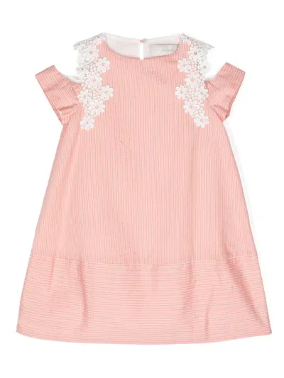 Simonetta Kids' Metallic Striped Midi Dress In Pink