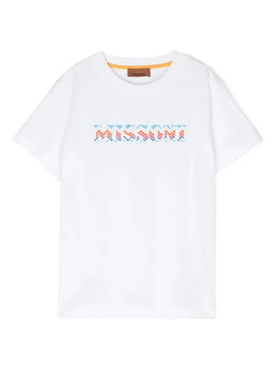 Missoni Kids' Logo印花棉t恤 In White