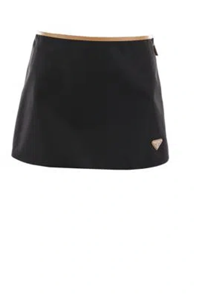 Prada Logo Plaque Skirt In Black