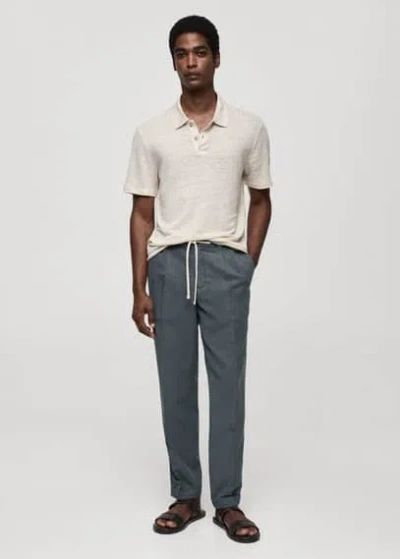 Mango Slim Fit 100% Linen Polo Shirt Ecru In Écru