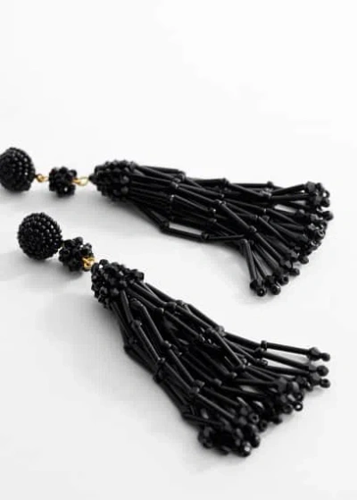 Mango Long Crystal Earrings Black In Noir