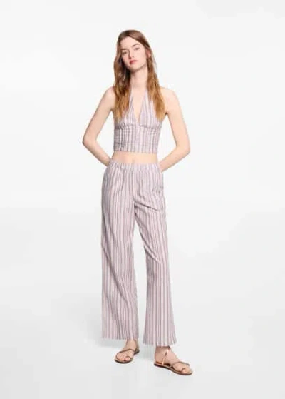 Mango Kids' Straight Striped Trousers Off White In Blanc Cassé