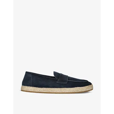 Brunello Cucinelli Mens Navy Espadrille-sole Suede Penny Loafers