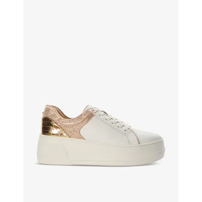 Dune Womens Rose Gold-leather Elusive Rhinestone-embellished Leather Flatform Low-top Trainers