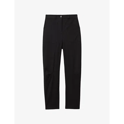 Reiss Womens Washed Black Nova Barrel-leg Stretch-cotton Trousers