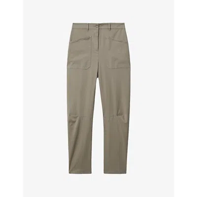 Reiss Womens Olive Nova Barrel-leg Stretch-cotton Trousers