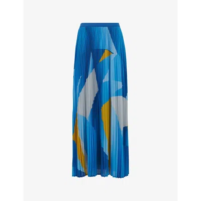 Leem Womens Blue Comb Geometric-print Plisse Woven Maxi Skirt