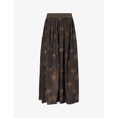 Uma Wang Womens Dark Brown Gillian Distressed-pattern Woven Maxi Skirt