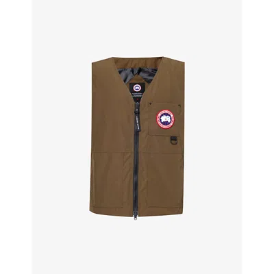 Canada Goose Mens Military Green Canmore Logo-patch Regular-fit Woven Vest